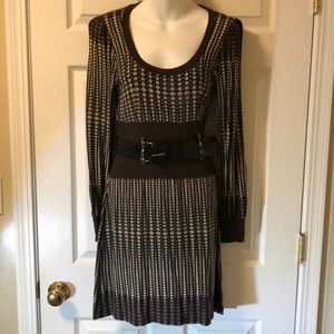 Long sleeve belted knit dress